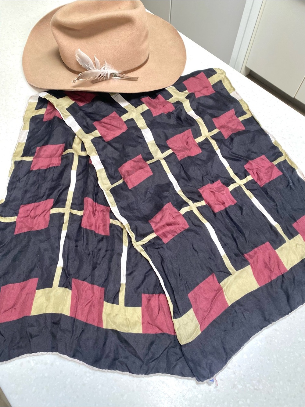 SILK Vintage ECHO Black with Red and Olive Geometric Squares retro YTK vibe